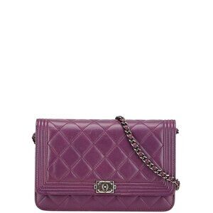 CHANEL Purple Lambskin Leather Logo Shoulder Bag